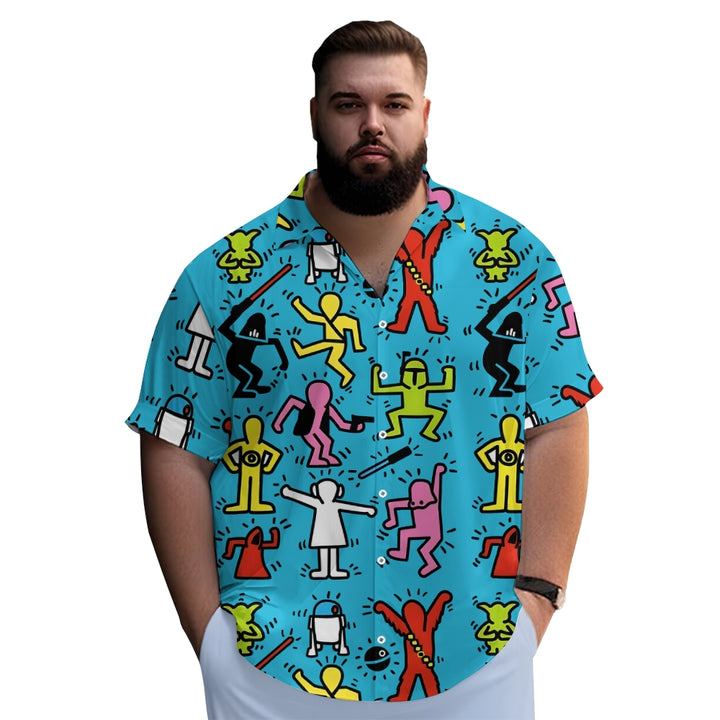 Blue Cartoon Space Warriors Printing Short Sleeve Shirt 2408001700