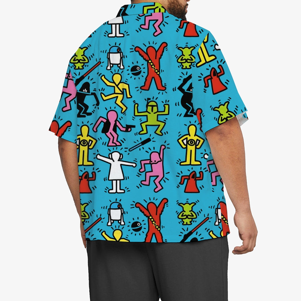 Blue Cartoon Space Warriors Printing Short Sleeve Shirt 2408001700