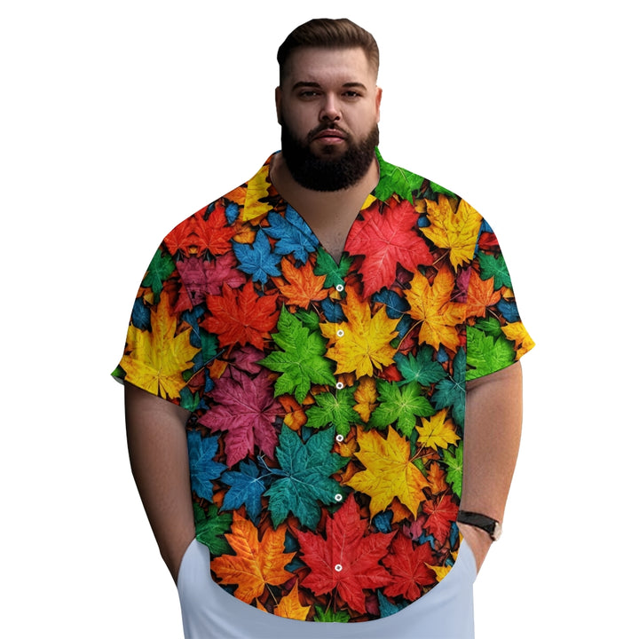 Men's Thanksgiving Maple Leaf 3D Digital Print Short Sleeve Shirt 2409011255