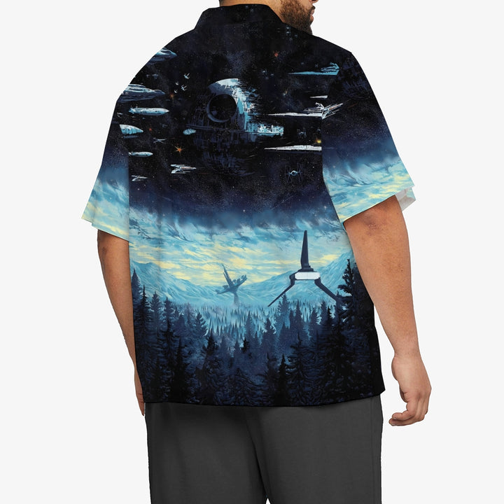 Mysterious Outer Space Starship And Army Printing Short Sleeve Shirt 2410000373