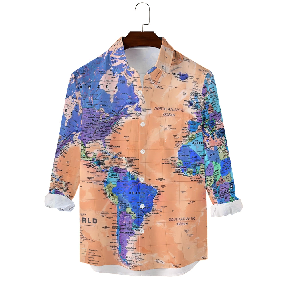 Vintage Map Multicolor Long-Sleeved Shirt 2407002067