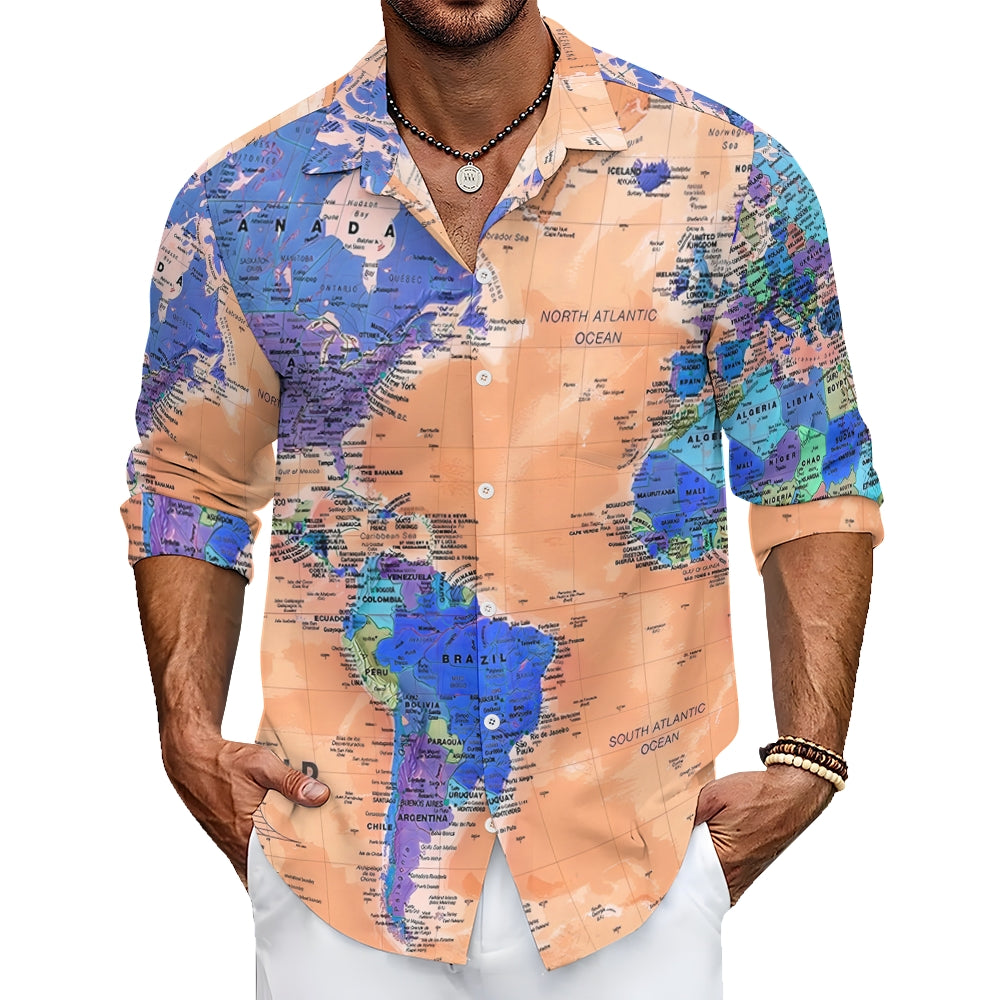 Vintage Map Multicolor Long-Sleeved Shirt 2407002067