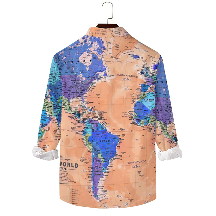 Vintage Map Multicolor Long-Sleeved Shirt 2407002067