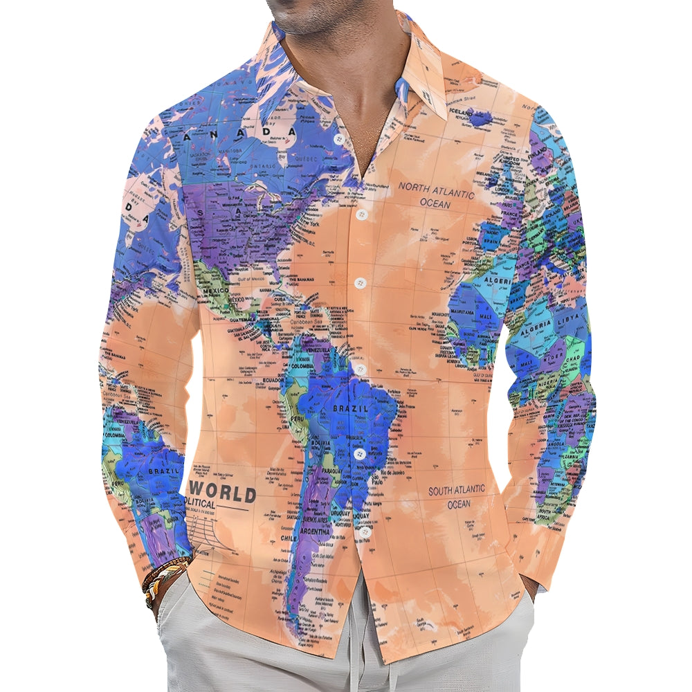 Vintage Map Multicolor Long-Sleeved Shirt 2407002067