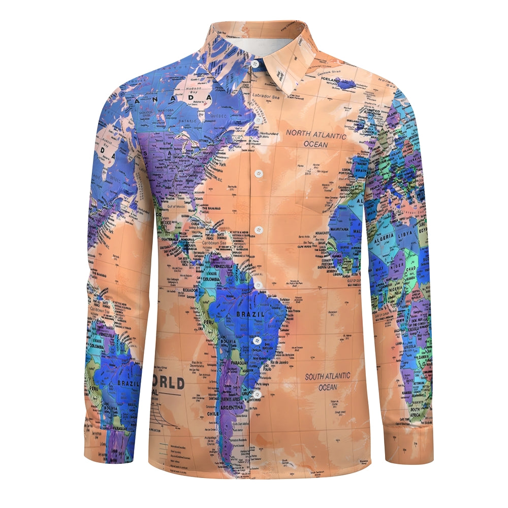 Vintage Map Multicolor Long-Sleeved Shirt 2407002067