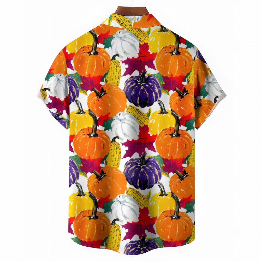 Thanksgiving Pumpkin Maple Leaf Casual Short Sleeve Shirt 2410000432