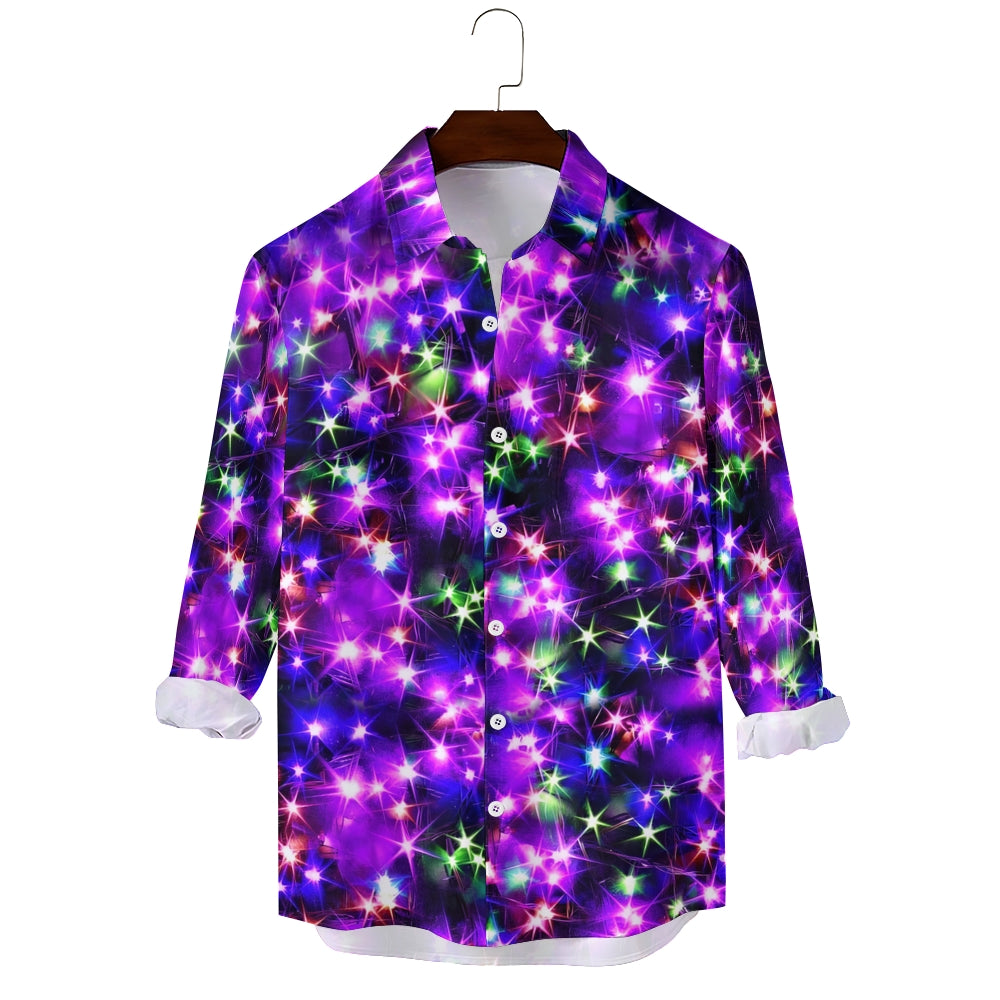 Holiday Gold Neon Men's Long Sleeve Shirts Stretch Plus Size Drama Costume Button Shirts 2310000911