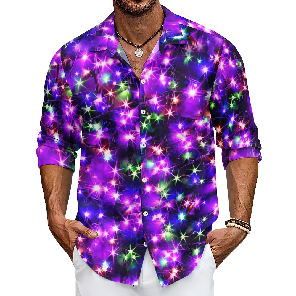 Holiday Gold Neon Men's Long Sleeve Shirts Stretch Plus Size Drama Costume Button Shirts 2310000911