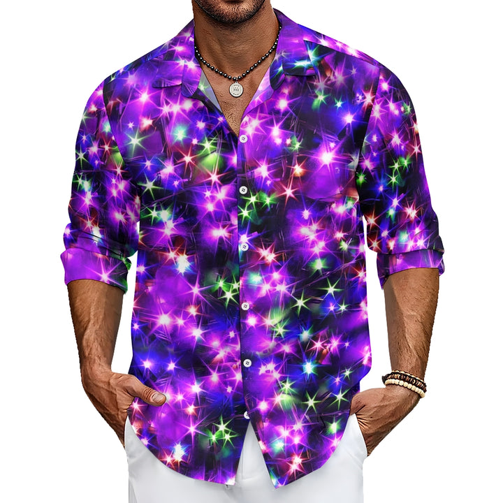 Holiday Gold Neon Men's Long Sleeve Shirts Stretch Plus Size Drama Costume Button Shirts 2310000911