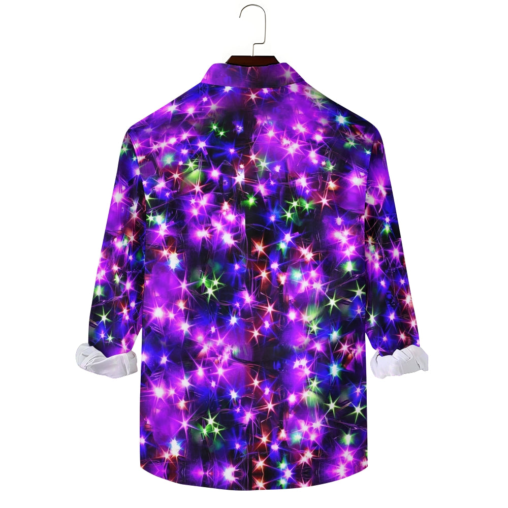 Holiday Gold Neon Men's Long Sleeve Shirts Stretch Plus Size Drama Costume Button Shirts 2310000911