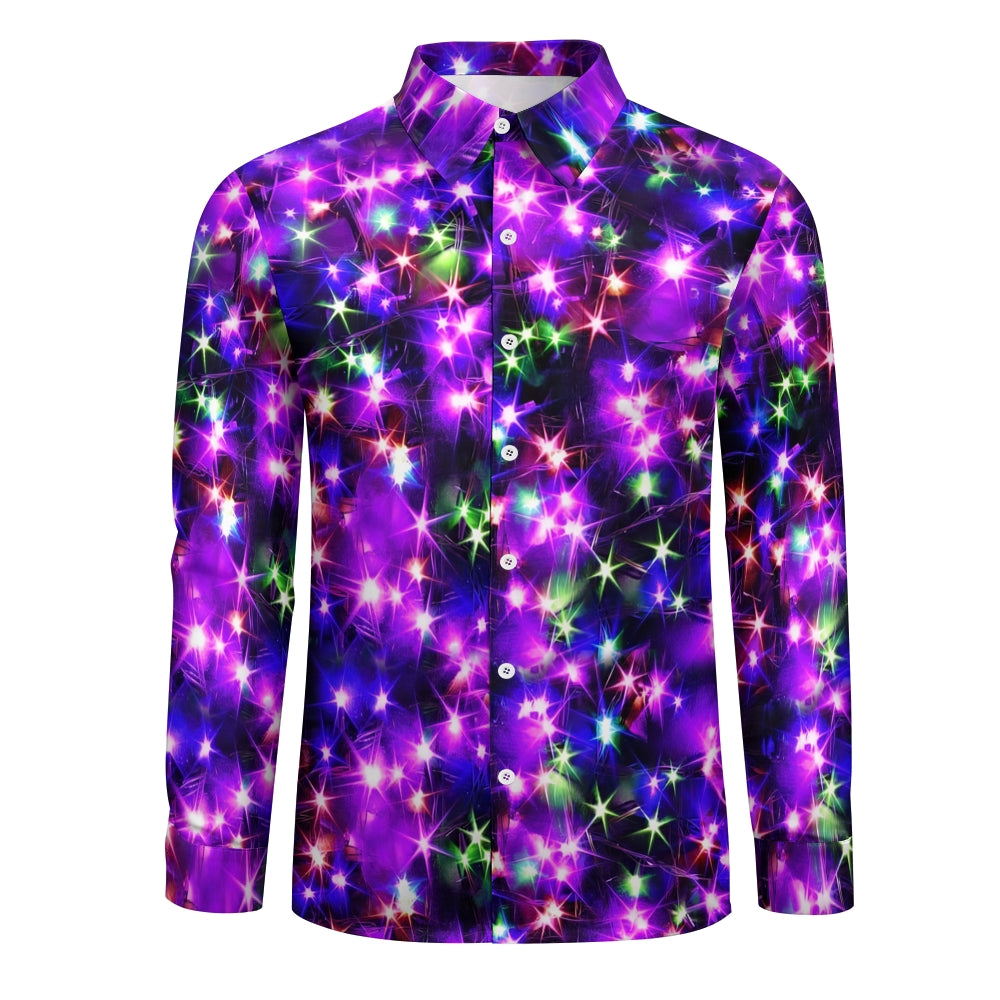 Holiday Gold Neon Men's Long Sleeve Shirts Stretch Plus Size Drama Costume Button Shirts 2310000911