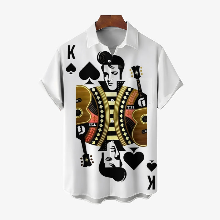 Men's Music Character Poker Print Casual Short Sleeve Shirt 2404000055