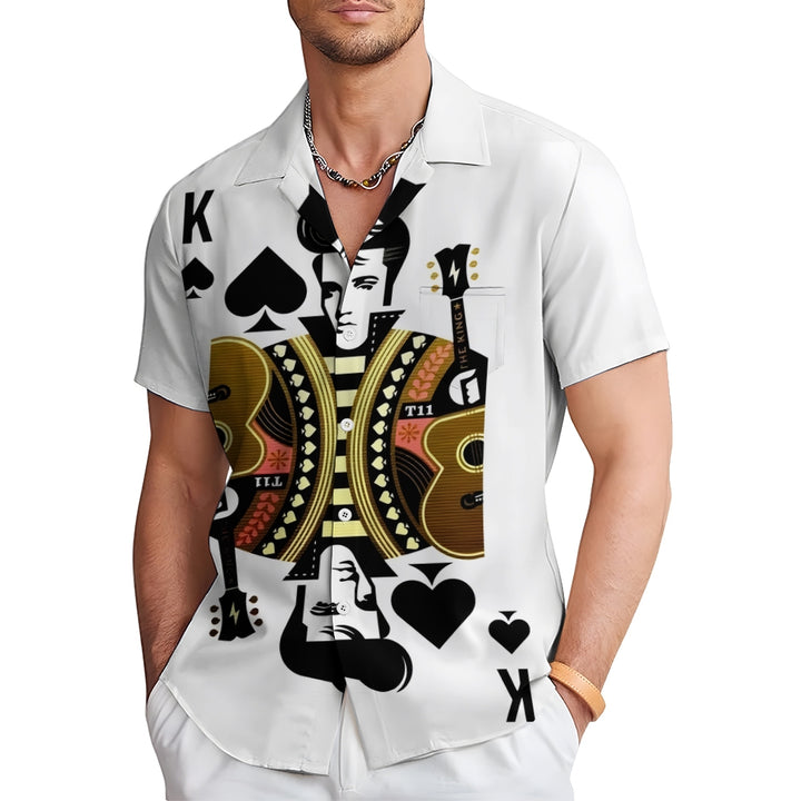 Men's Music Character Poker Print Casual Short Sleeve Shirt 2404000055