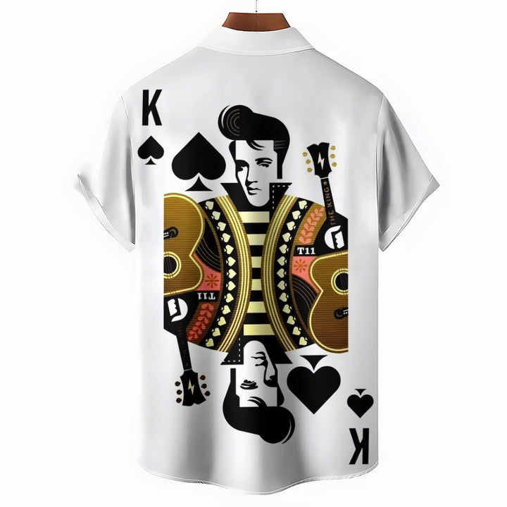 Men's Music Character Poker Print Casual Short Sleeve Shirt 2404000055