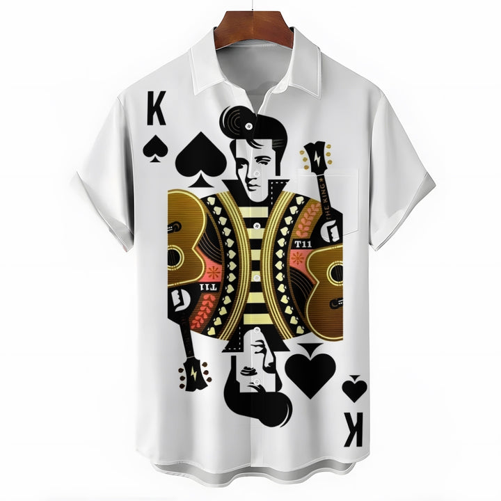 Men's Music Character Poker Print Casual Short Sleeve Shirt 2404000055