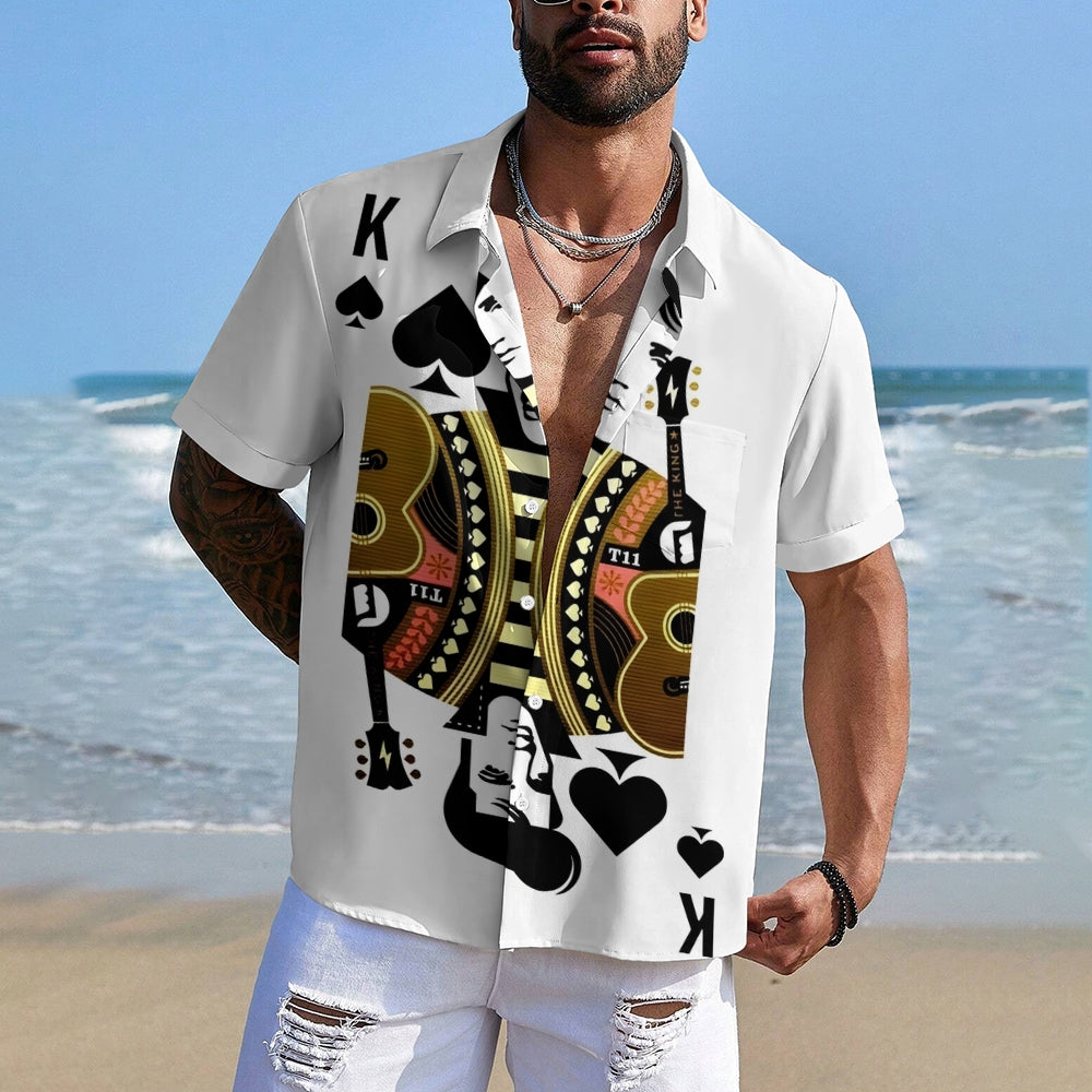 Men's Music Character Poker Print Casual Short Sleeve Shirt 2404000055