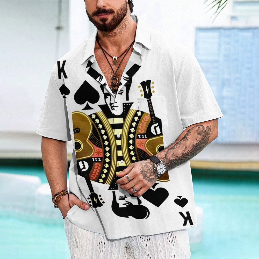 Men's Music Character Poker Print Casual Short Sleeve Shirt 2404000055