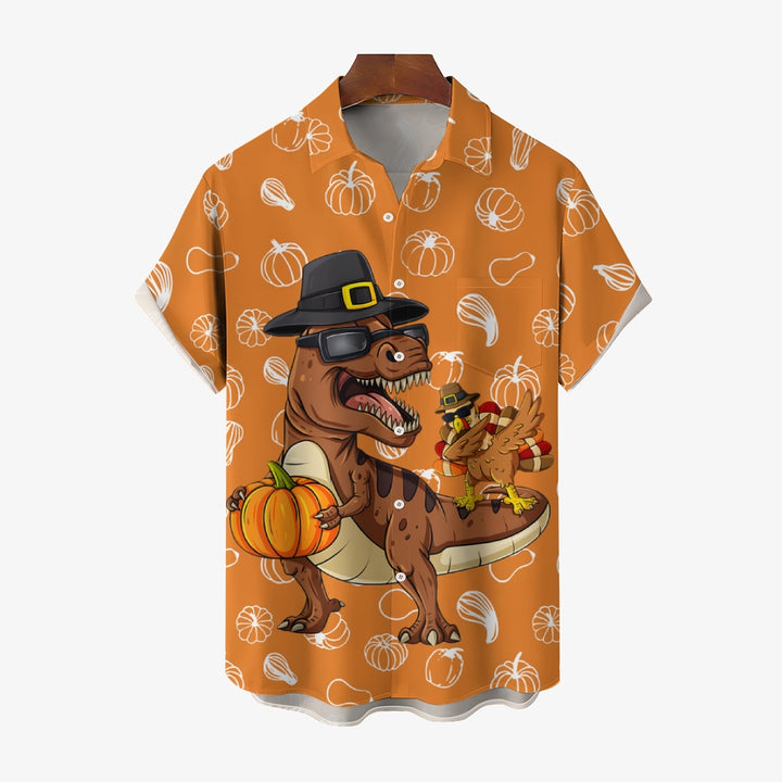 Thanksgiving Turkey Riding T-Rex Short Sleeve Shirt 2410000462