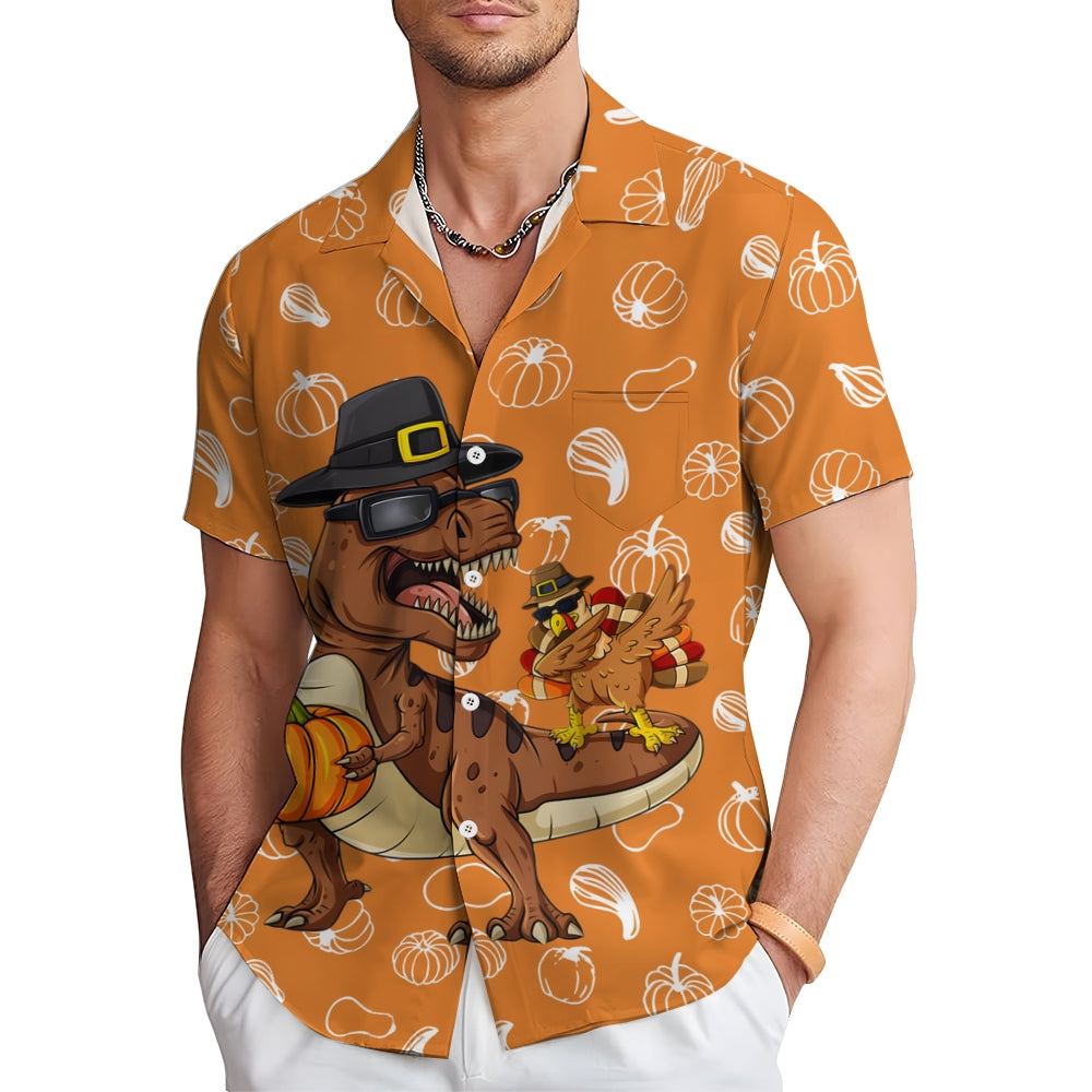 Thanksgiving Turkey Riding T-Rex Short Sleeve Shirt 2410000462