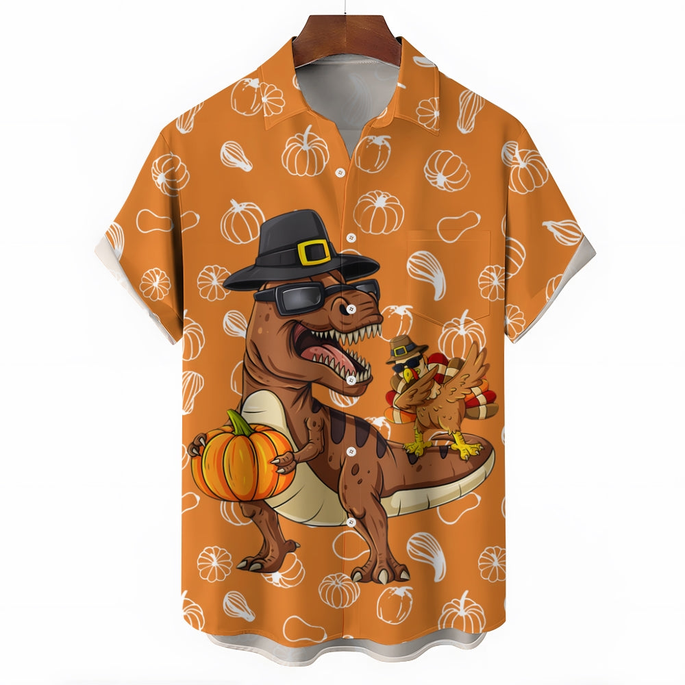 Thanksgiving Turkey Riding T-Rex Short Sleeve Shirt 2410000462