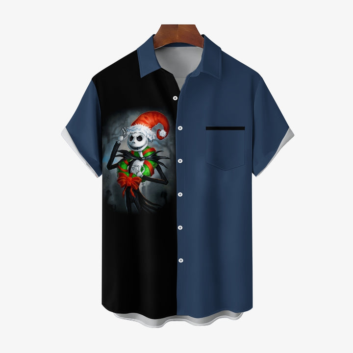 Men's Skull Abstract Christmas Printed Short Sleeve Shirt 2410000521