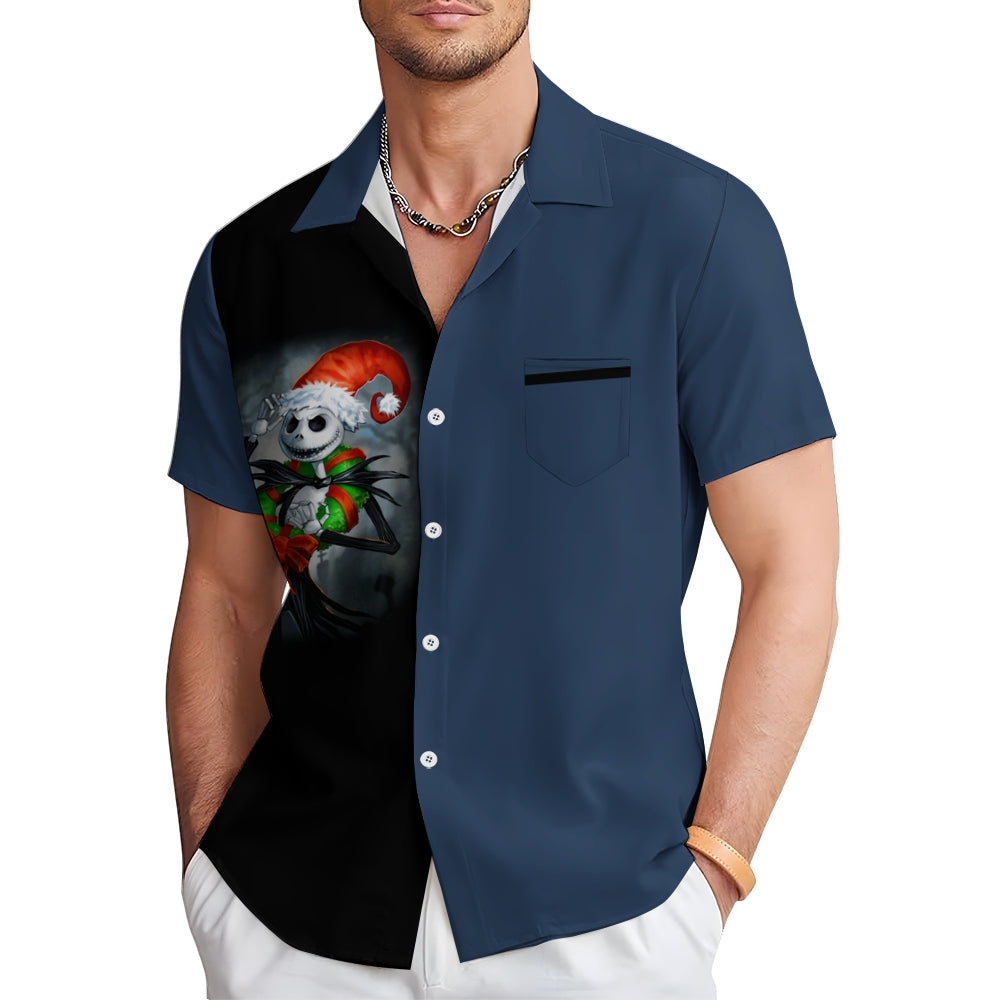 Men's Skull Abstract Christmas Printed Short Sleeve Shirt 2410000521