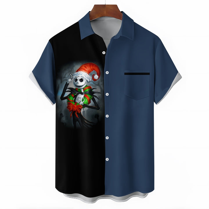 Men's Skull Abstract Christmas Printed Short Sleeve Shirt 2410000521