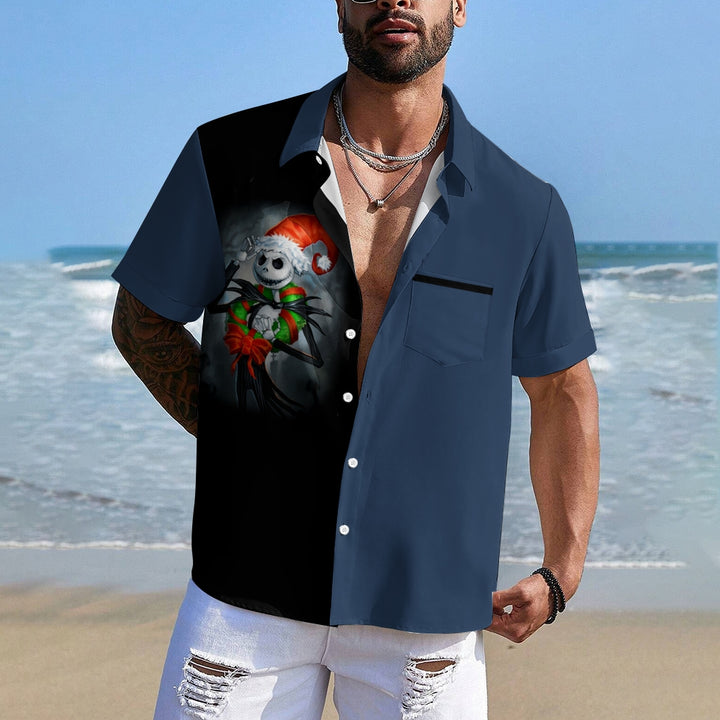 Men's Skull Abstract Christmas Printed Short Sleeve Shirt 2410000521