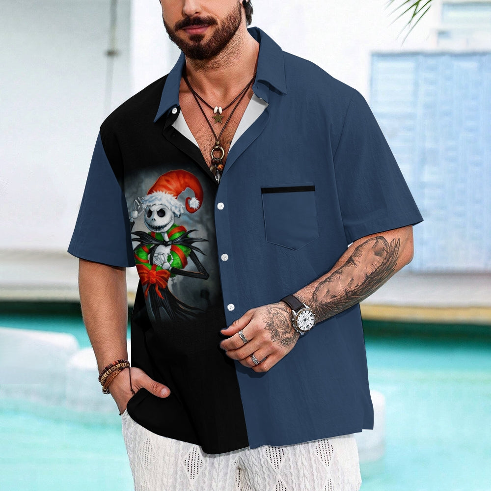 Men's Skull Abstract Christmas Printed Short Sleeve Shirt 2410000521