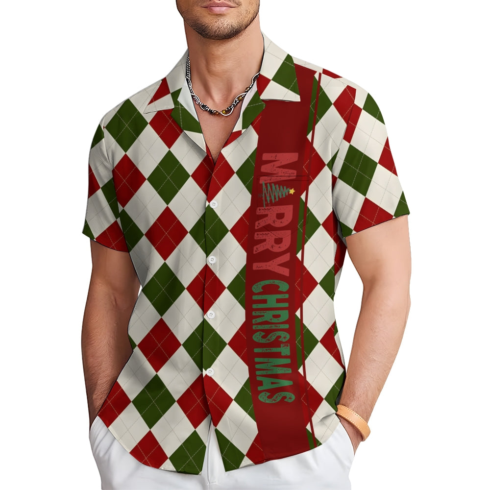 Merry Christmas Plaid Casual Large Size Short Sleeve Shirt 2410000868