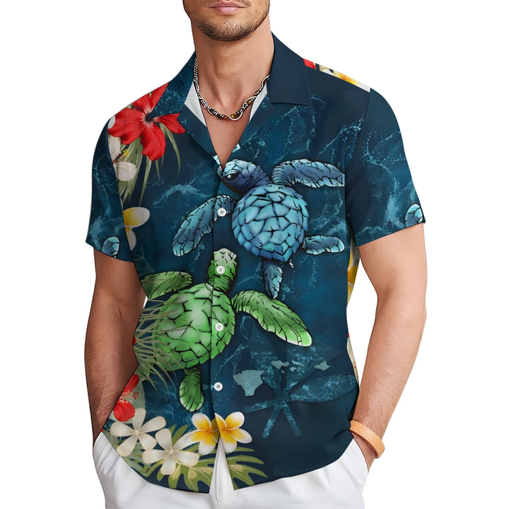 Men's Turtles Print Casual Lapel Button Up Shirt 2410000883