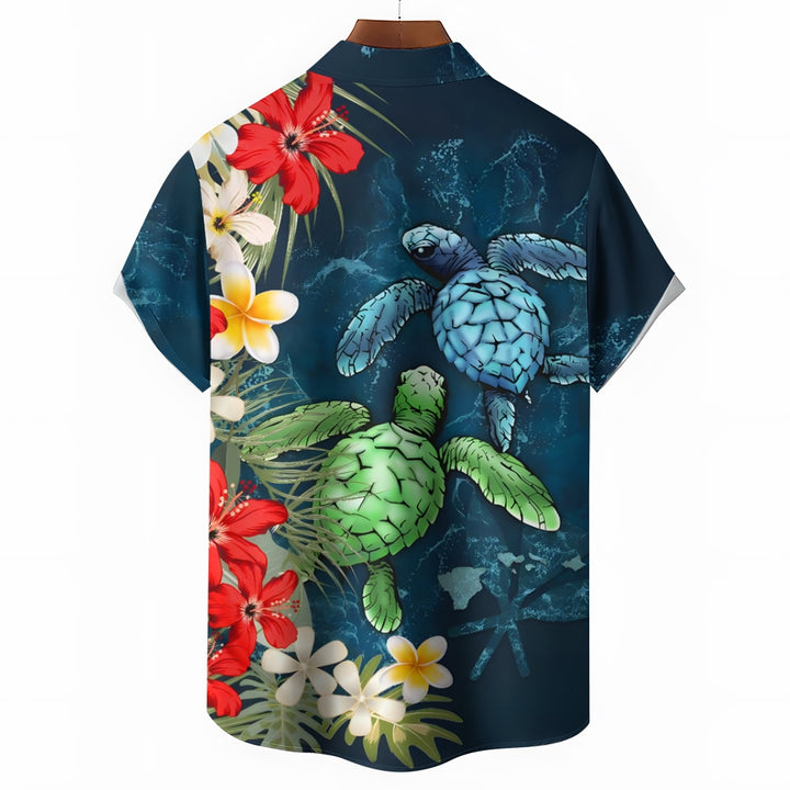 Men's Turtles Print Casual Lapel Button Up Shirt 2410000883