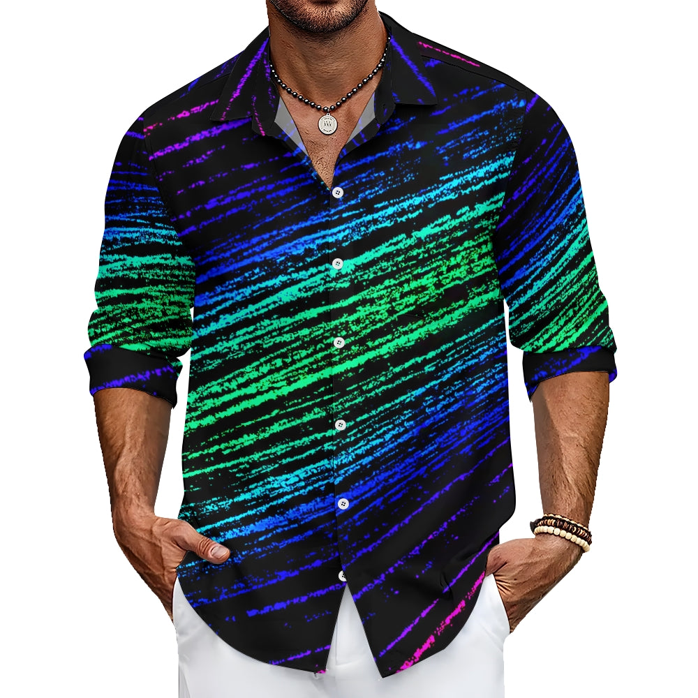 Men's gradient stripe print long-sleeved shirt 2410000893