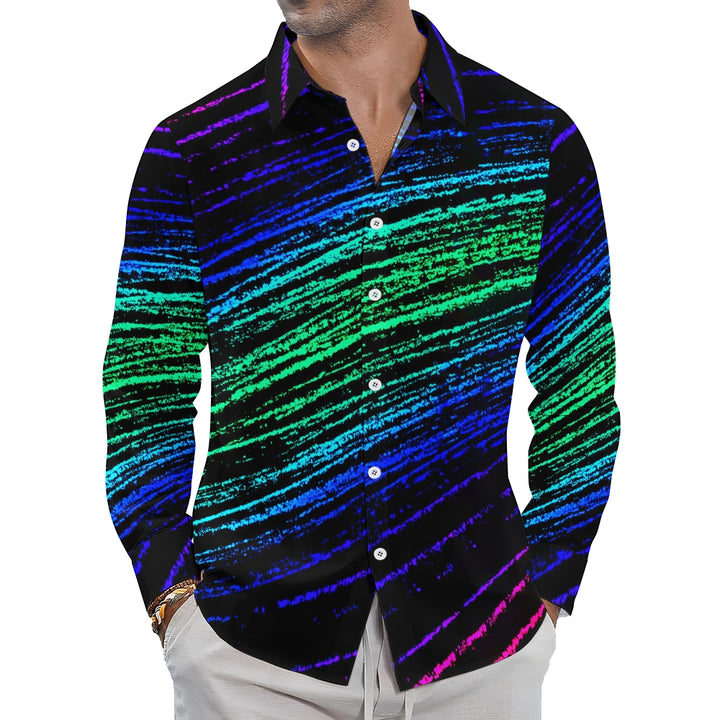 Men's gradient stripe print long-sleeved shirt 2410000893