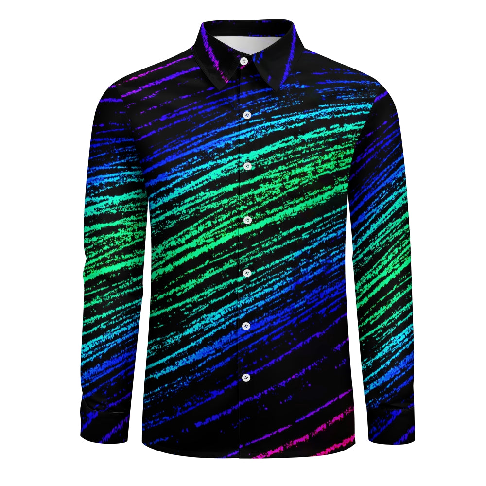 Men's gradient stripe print long-sleeved shirt 2410000893