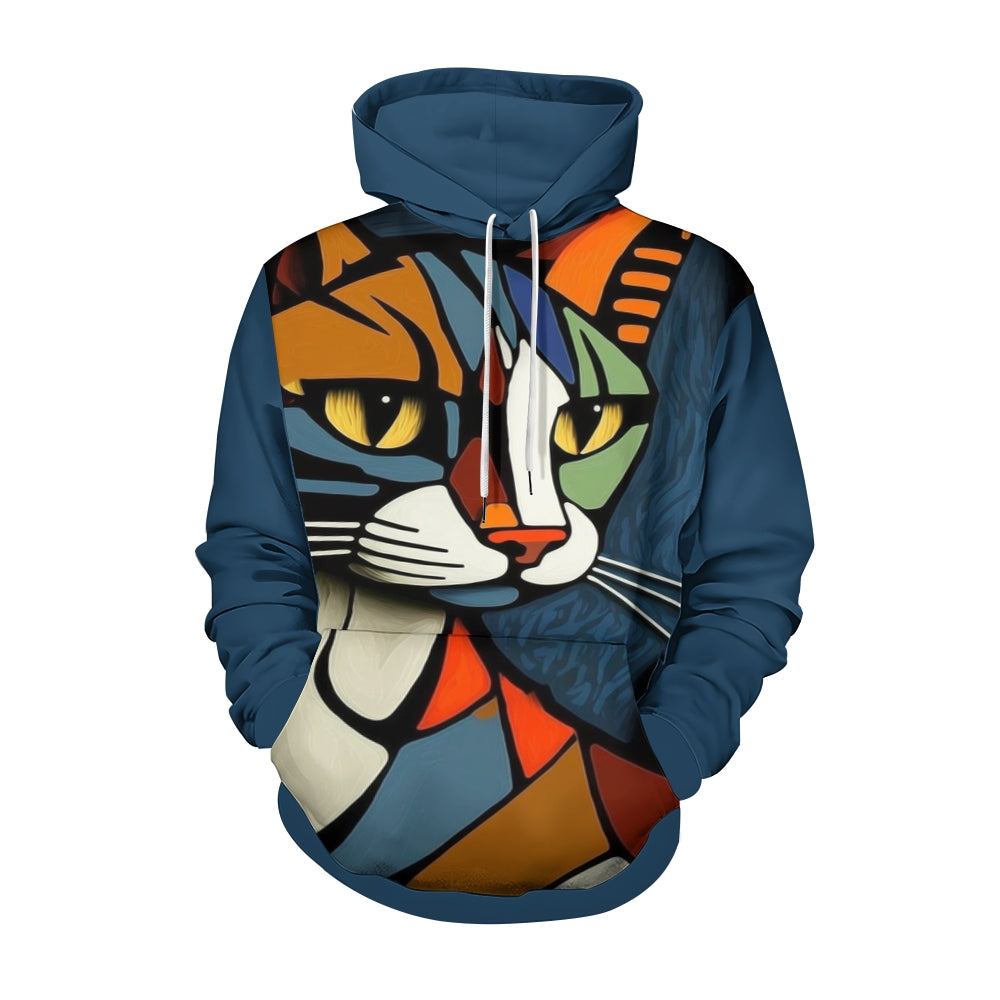 Men's Cat Print Pullover Round Neck Hoodie 2410000907