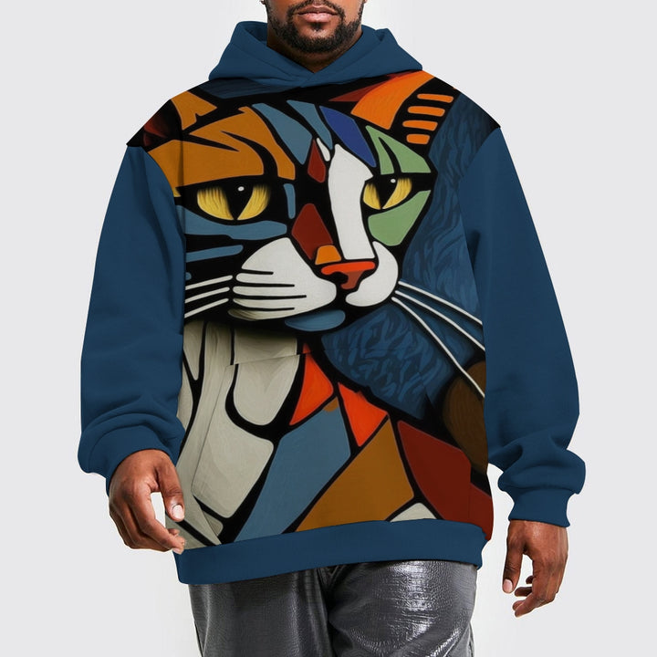 Men's Cat Print Pullover Round Neck Hoodie 2410000907