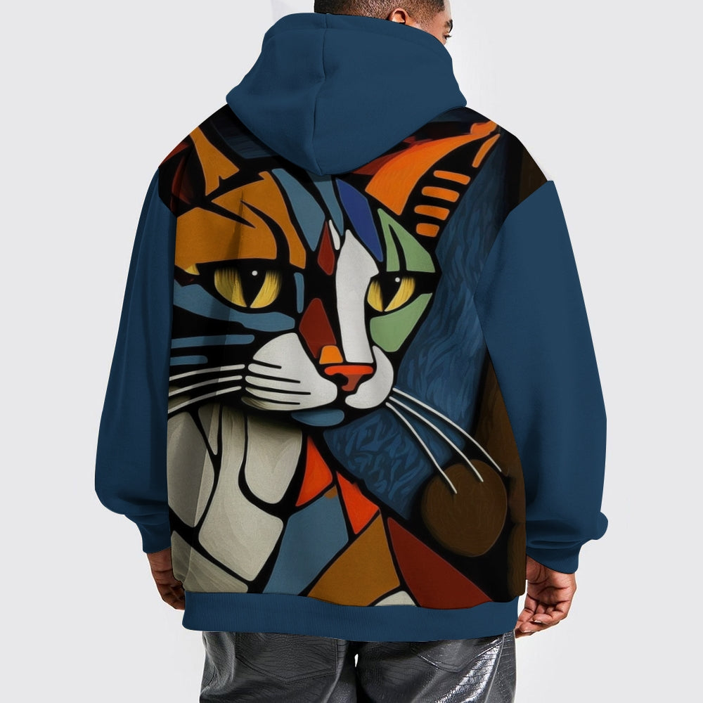 Men's Cat Print Pullover Round Neck Hoodie 2410000907