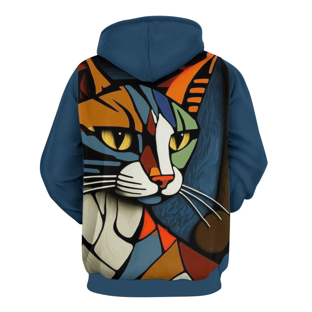 Men's Cat Print Pullover Round Neck Hoodie 2410000907