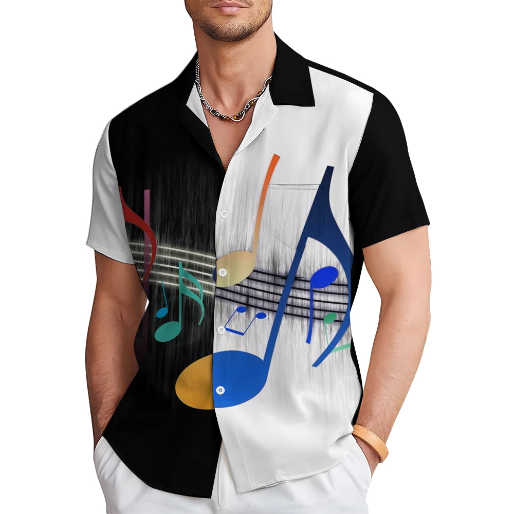 Men's Fashion Contrast Color Musical Note Printing Shirt 2410000945