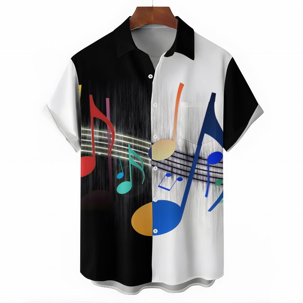 Men's Fashion Contrast Color Musical Note Printing Shirt 2410000945