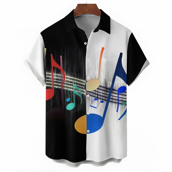 Men's Fashion Contrast Color Musical Note Printing Shirt 2410000945