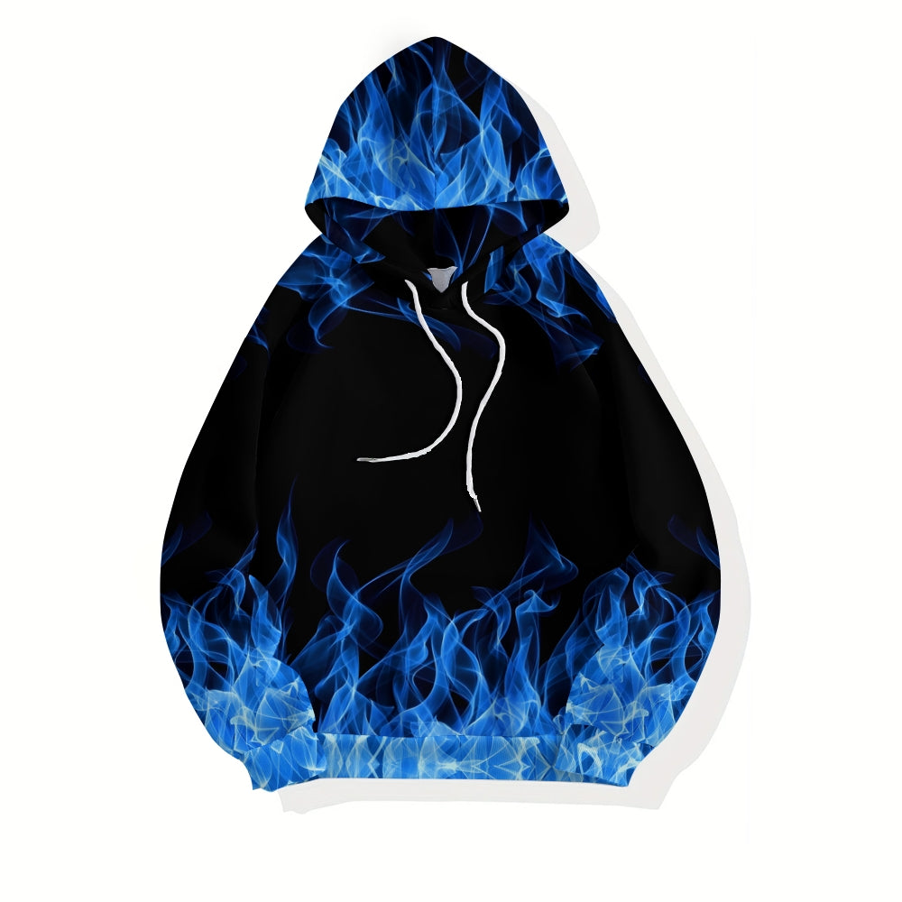 Unisex Casual Flame Print Pocket Hoodie 2307101740