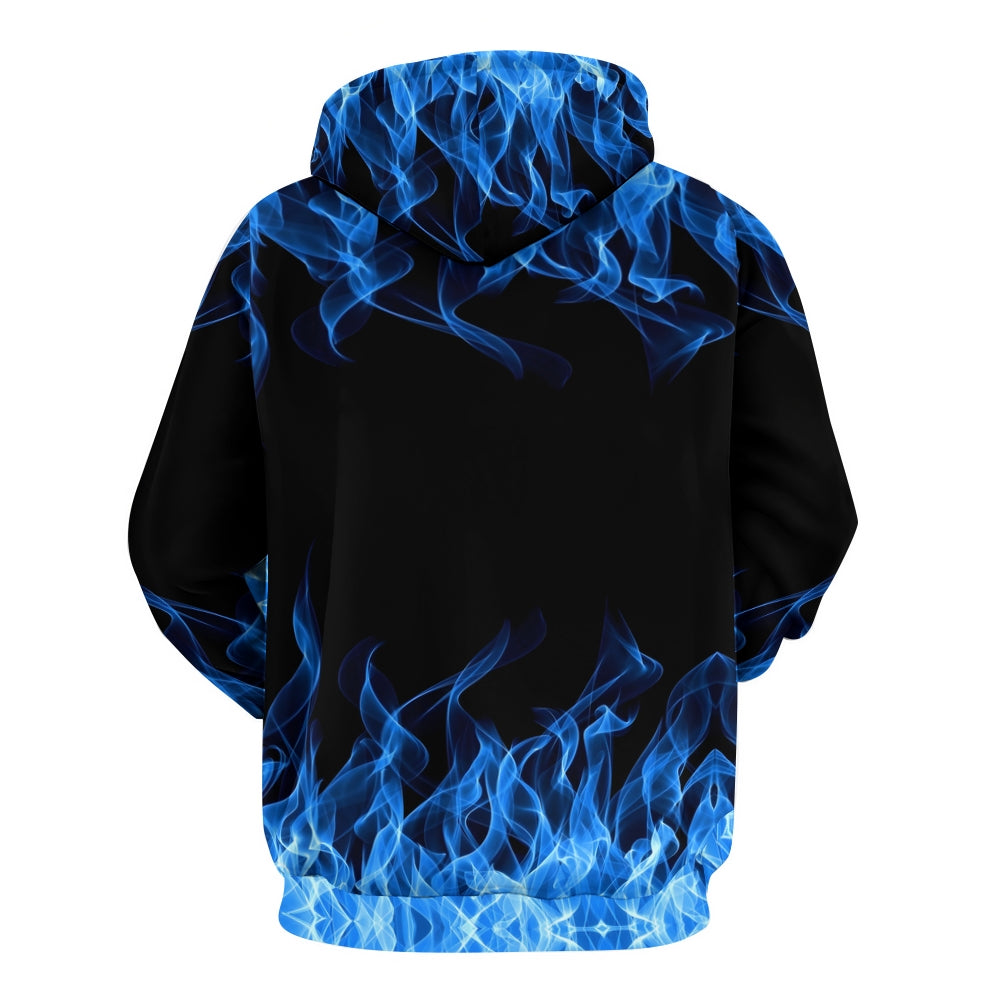 Unisex Casual Flame Print Pocket Hoodie 2307101740