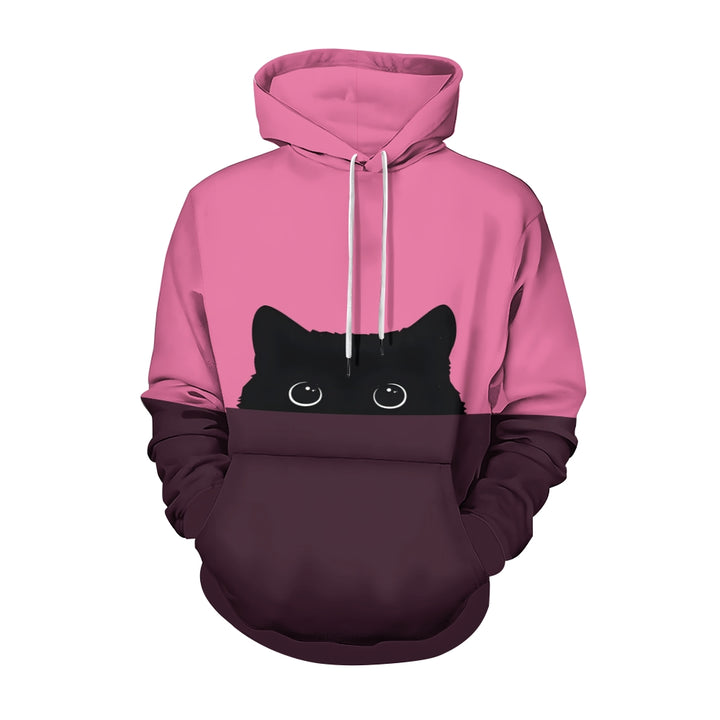 Unisex Black Cat Contrasting colors Hoodie 2410001888