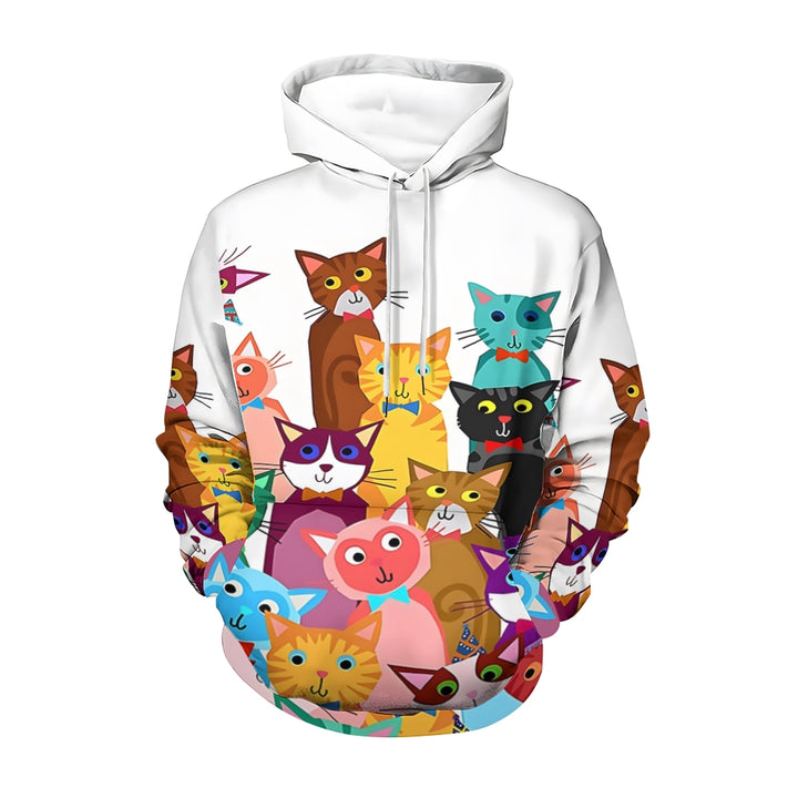 Unisex Hooded Cats Print Sweatshirt 2312000166