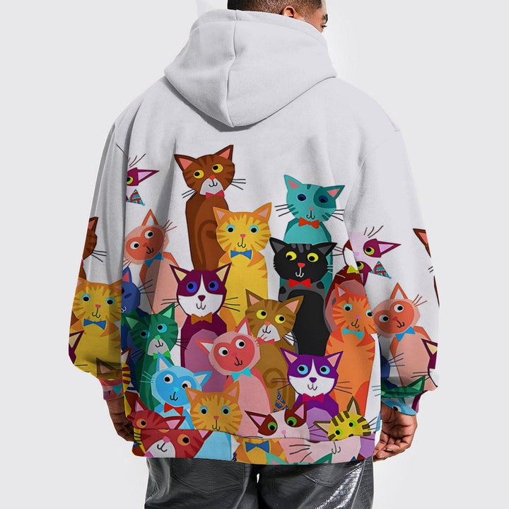 Unisex Hooded Cats Print Sweatshirt 2312000166