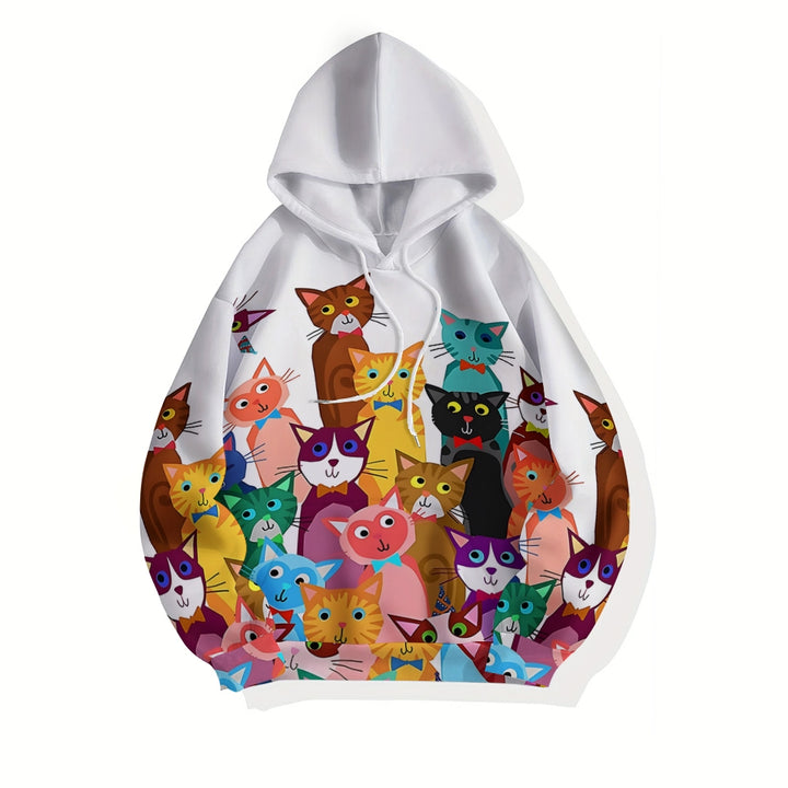 Unisex Hooded Cats Print Sweatshirt 2312000166