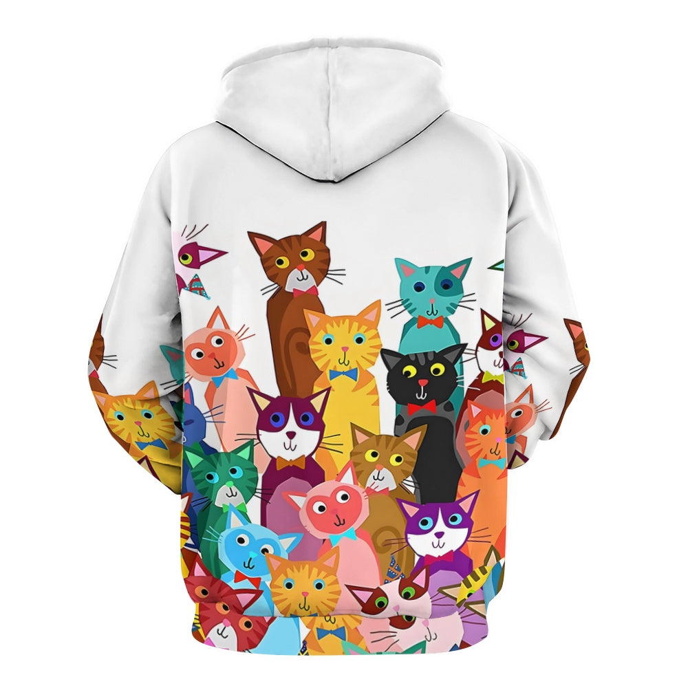 Unisex Hooded Cats Print Sweatshirt 2312000166