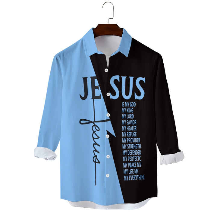 Men's Cross Jesus Letter Graphic Prints Long Sleeve Shirt